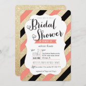 金ゴールドグリッター&コーラルストライプブライダルシャワー招待状 招待状 (正面/裏面)