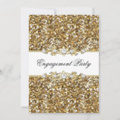 金ゴールドグリッター&ジュエル婚約パーティ招待状 招待状 (正面)