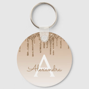 金ゴールドグリッター&スパークルラグジュアリーモノグラム キーホルダー