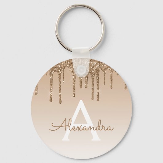 金ゴールドグリッター&スパークルラグジュアリーモノグラム キーホルダー (正面)