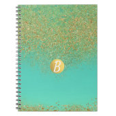 金ゴールドグリッター&ティール(緑がかった色)アクアグラムグラモールモノグラム ノートブック (正面)