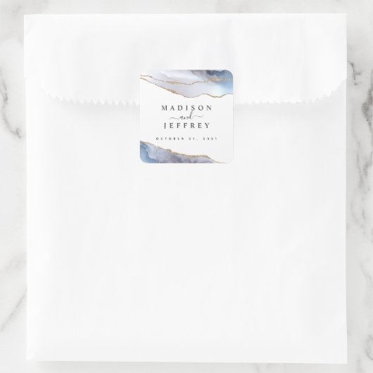 金ゴールドグリッター&ネイビーブルーアゲート結婚ズ スクエアシール (バッグ)