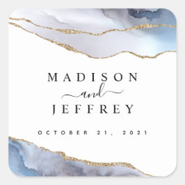 金ゴールドグリッター&ネイビーブルーアゲート結婚ズ スクエアシール