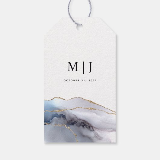 金ゴールドグリッター&ネイビーブルー結婚アゲートありがとう ギフトタグ (裏面)