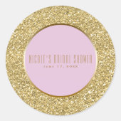 金ゴールドグリッター+ピンクスパークルグラム結婚式の引き出物 ラウンドシール (正面)