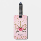 金ゴールドグリッター&ピンクフローラユニコーントレンディーかわいい ラゲッジタグ (裏面縦)
