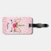 金ゴールドグリッター&ピンクフローラユニコーントレンディーかわいい ラゲッジタグ (裏面横)