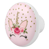 金ゴールドグリッター&ピンクフローラユニコーントレンディー セラミックノブ (右)