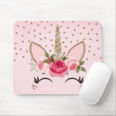 金ゴールドグリッター&ピンクフローラユニコーントレンディー マウスパッド (マウス)