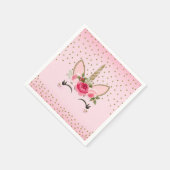 金ゴールドグリッター&ピンクフローラユニコーン誕生日パーティー スタンダードカクテルナプキン (角)