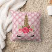 金ゴールドグリッター&ピンクローズユニコーンガールトレンディー クッション (ブランケット)