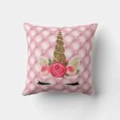 金ゴールドグリッター&ピンクローズユニコーンガールトレンディー クッション (裏面)