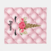 金ゴールドグリッター&ピンクローズユニコーンガールトレンディー フリースブランケット (正面(横))