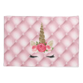 金ゴールドグリッター&ピンクローズユニコーンガールトレンディー 枕カバー (裏面)