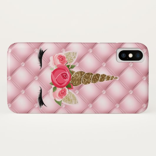 金ゴールドグリッター&ピンクローズユニコーンガールトレンディー Case-Mate iPhoneケース (裏面(横))