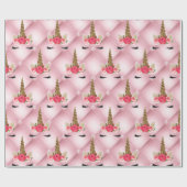 金ゴールドグリッター&ピンクローズユニコーンバースデーパーティー ラッピングペーパー (フラット)