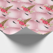 金ゴールドグリッター&ピンクローズユニコーンバースデーパーティー ラッピングペーパー (角)
