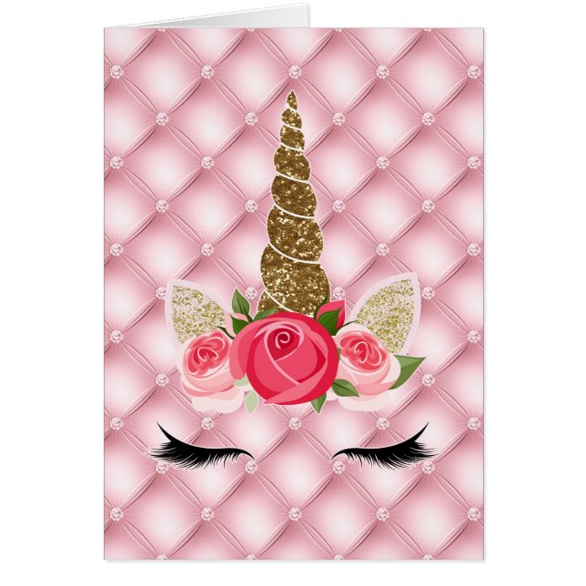 金ゴールドグリッター&ピンクローズユニコーンパーティーサンキュー (正面)