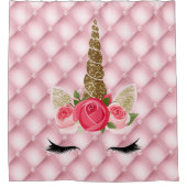 金ゴールドグリッター&ピンクローズユニコーン シャワーカーテン (正面)