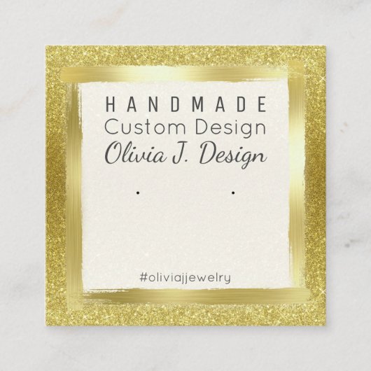 金ゴールドグリッター&フォイルイヤリングディスプレイパッケージ スクエア名刺 (正面)