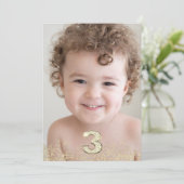 金ゴールドグリッター&フォトボーイズ3rd誕生日パーティー 招待状 (スタンド正面)