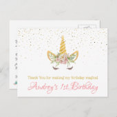 金ゴールドグリッター |フローラユニコーンホーン誕生日ベビー シーズンポストカード (正面/裏面)