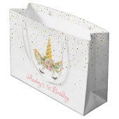 金ゴールドグリッター |フローラユニコーンホーン誕生日ベビー ラージペーパーバッグ (裏面アングル)