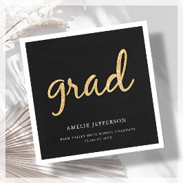 金ゴールドグリッター |ブラックの卒業 スタンダードカクテルナプキン