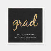 金ゴールドグリッター |ブラックの卒業 スタンダードカクテルナプキン (正面)