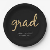 金ゴールドグリッター |ブラックの卒業 ペーパープレート (正面)