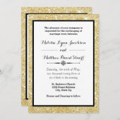 金ゴールドグリッター&ブラックフレーム – 結婚式招待状 招待状 (正面/裏面)