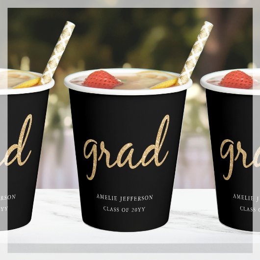 金ゴールドグリッター |ブラック卒業紙カップ 紙コップ