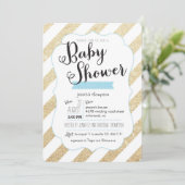 金ゴールドグリッター&ブルーズベストライプビーシャワー招待状 招待状 (スタンド正面)