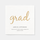 金ゴールドグリッター |ホワイトの卒業 スタンダードカクテルナプキン (正面)