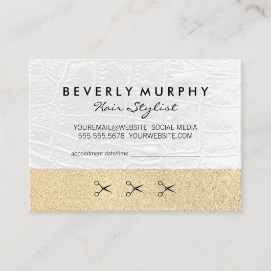 金ゴールドグリッター/ホワイトレザー/アポイントメント 予約カード (正面)