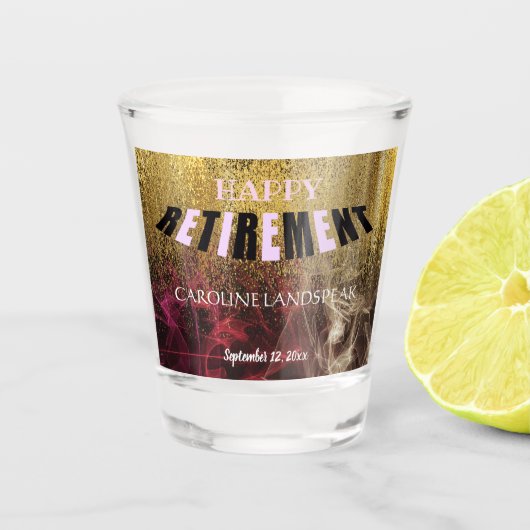 金ゴールドグリッター&レッド金ゴールド煙ハッピーリタイア ショットグラス (正面)