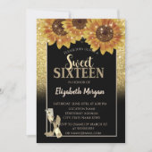 金ゴールドグリッター、ワイン、グラス、ひまわり甘い16パーティー 招待状 (正面)