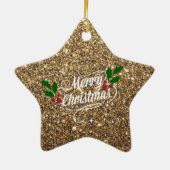 金ゴールドグリッター,光沢とメリーきらめくクリスマス セラミックオーナメント (裏面)
