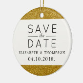 金ゴールドグリッター、光沢のあるグリッター、日付の保存 セラミックオーナメント (左)