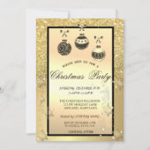 金ゴールドグリッター《写真》ぼけ味、クリスマスボールカンパニーパーティー 招待状 (正面)
