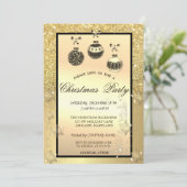 金ゴールドグリッター《写真》ぼけ味、クリスマスボールカンパニーパーティー 招待状 (スタンド正面)