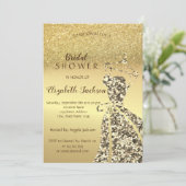 金ゴールドグリッター《写真》ぼけ味、シークンズドレスブライダルシャワー 招待状 (スタンド正面)