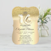金ゴールドグリッター《写真》ぼけ味,ティアラ,甘い16パーティー 招待状 (スタンド正面)