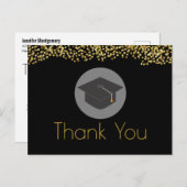 金ゴールドグリッター&卒業キャップonブラックサンキュー ポストカード (正面/裏面)