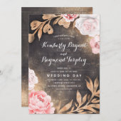 金ゴールドグリッター |国素朴のフローラ結婚ズ 招待状 (正面/裏面)