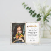 金ゴールドグリッター&大理石フォト卒業パーティー インビテーションポストカード (スタンド正面)