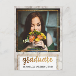 金ゴールドグリッター&大理石フォト卒業パーティー インビテーションポストカード