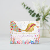 金ゴールドグリッター│海の下の人魚のサンキューカード シーズンポストカード (スタンド正面)