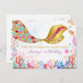 金ゴールドグリッター│海の下の人魚のサンキューカード シーズンポストカード (正面/裏面)