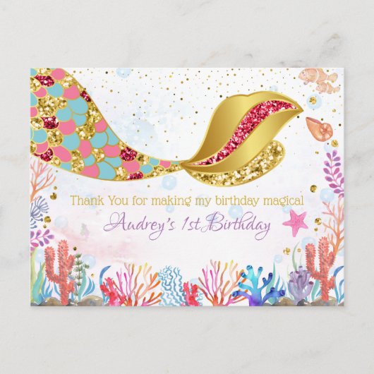 金ゴールドグリッター│海の下の人魚のサンキューカード シーズンポストカード (正面)